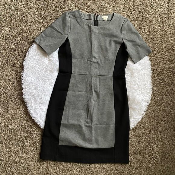 J. Crew Color Block Dress Gray Black Short Sleeve Womens Size 4 - Picture 1 of 8